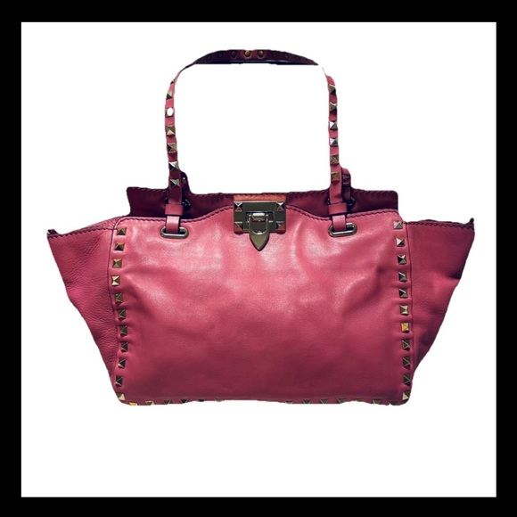 Valentino Garavani Handbags - Valentino Garavani Rockstud Small Tote Pink Leather Shoulder Bag Gold Studs